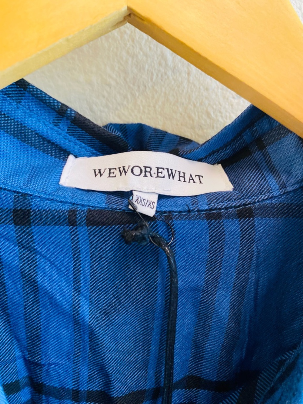 We Wore What NWT Women's XXS/XS Boyfriend Plaid Button-Up Relaxed Shirt Blue - Picture 5 of 7